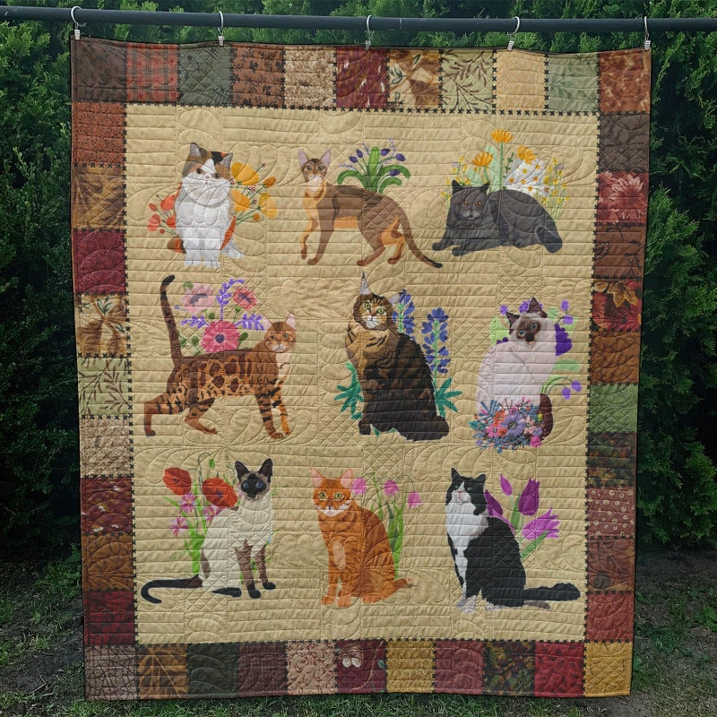 Cat Breeds Flower Blanket - D205 - Premium Blanket-Jolura