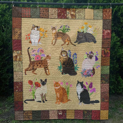 Cat Breeds Flower Blanket - D205 - Premium Blanket-Jolura