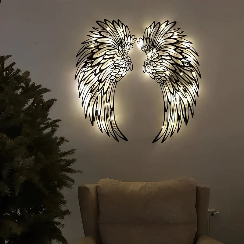 1 Pair Angel Wings Metal Wall Art With Led Lights-Jolura