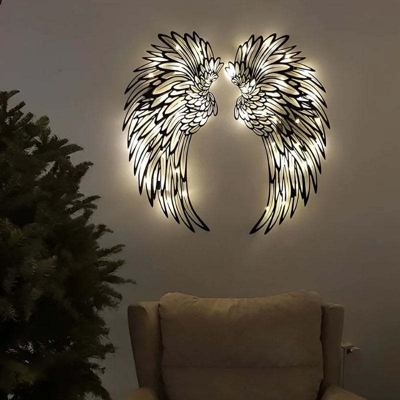 1 Pair Angel Wings Metal Wall Art With Led Lights-Jolura