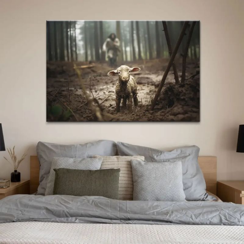 Jesus Running After a Lost Lamb - D360 - Gallery Wrapped Canvas Prints
