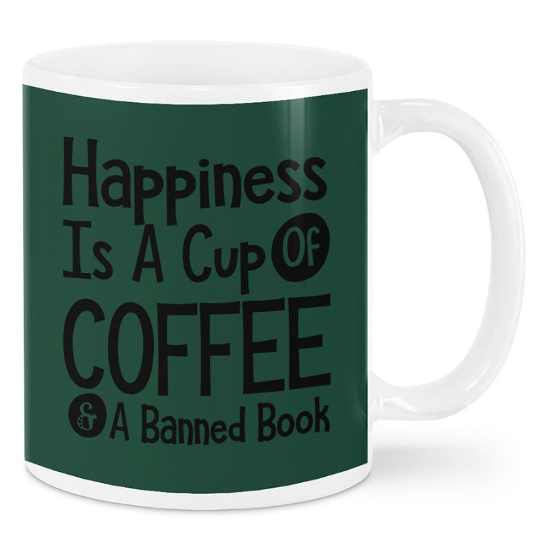 Happiness Is A Cup Of Coffee & A Banned Book - Coffee Mug-Jolura