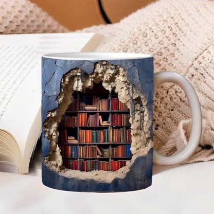 3D Bookshelves Hole In A Wall Mug-Jolura