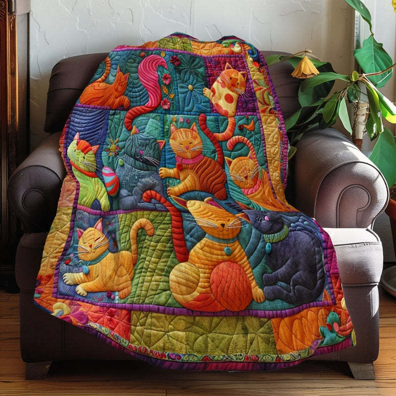 Cute Cats And Colorful Yarns Blanket- D201 - Premium Blanket-Jolura