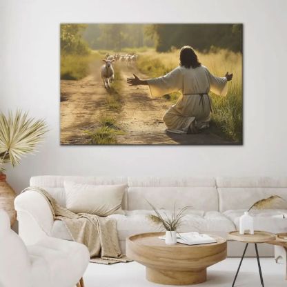 Lamb Runs to Jesus - D369 - Gallery Wrapped Canvas Prints