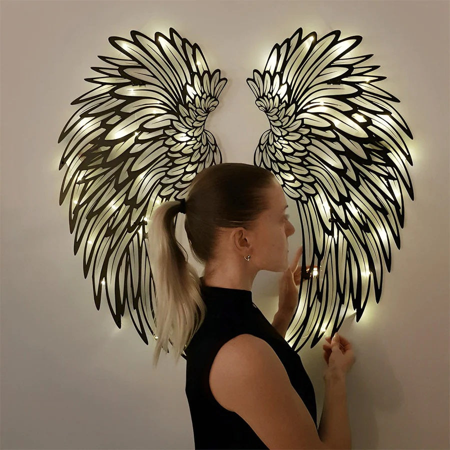 1 Pair Angel Wings Metal Wall Art With Led Lights-Jolura