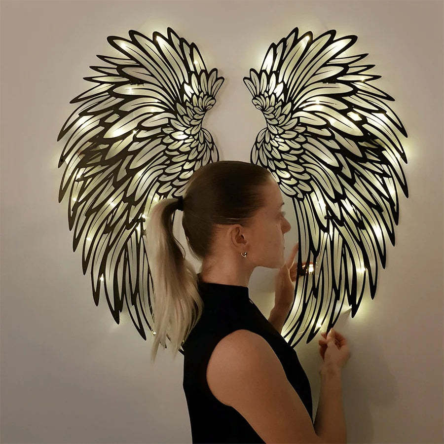 1 Pair Angel Wings Metal Wall Art With Led Lights-Jolura