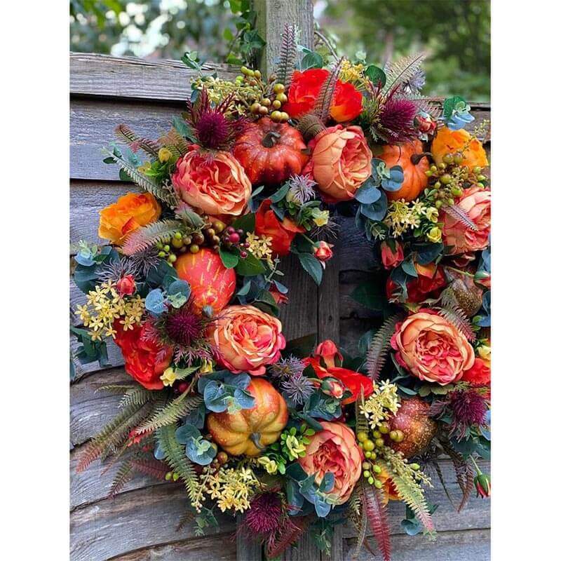 Fall Peony And Pumpkin Wreath - Year Round Wreath-Jolura