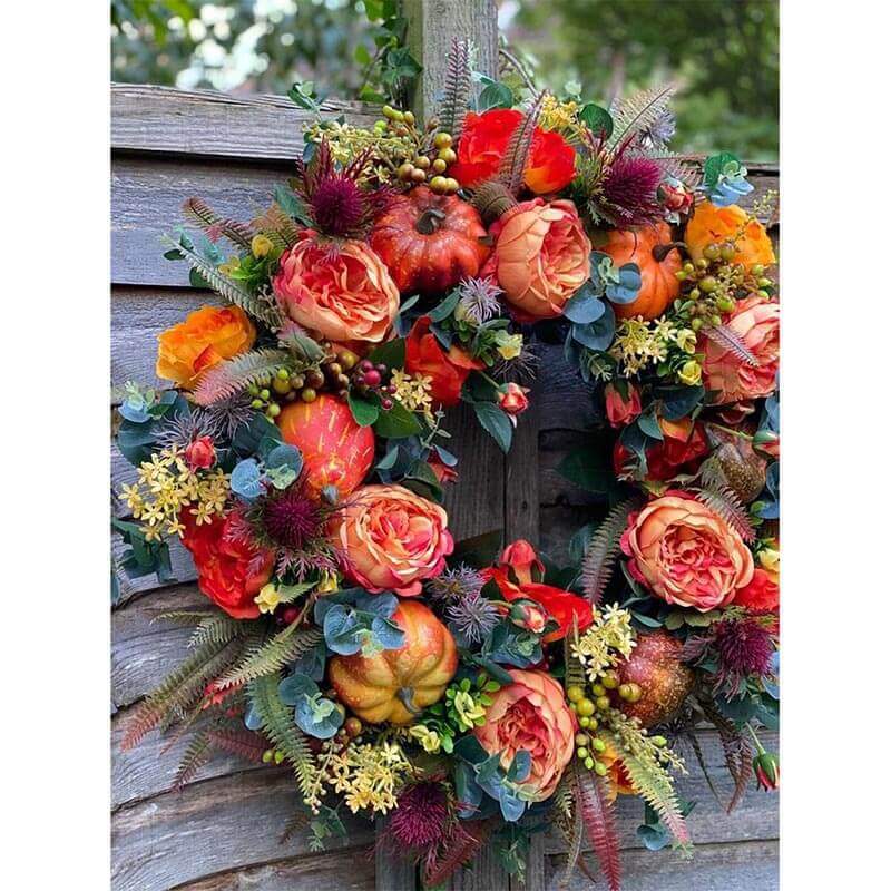 Fall Peony And Pumpkin Wreath - Year Round Wreath-Jolura