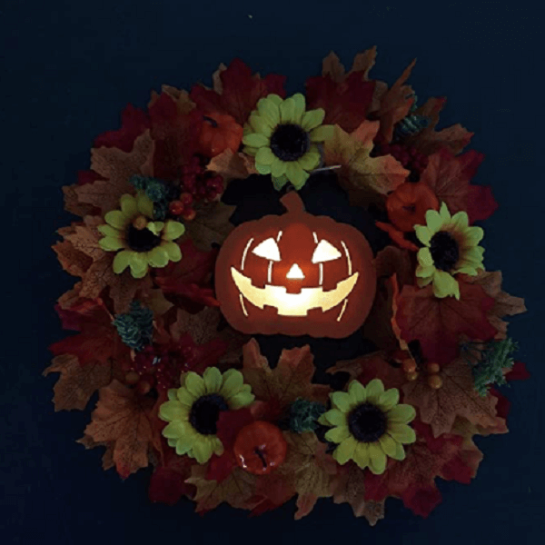 Glowing Pumpkin Wreath Door Decoration Hanging Wreath-Jolura
