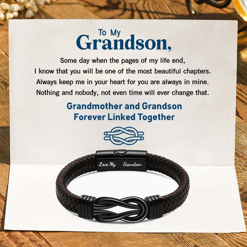 Forever Linked Black Braided Leather Bracelets - Love My Grandson-Jolura