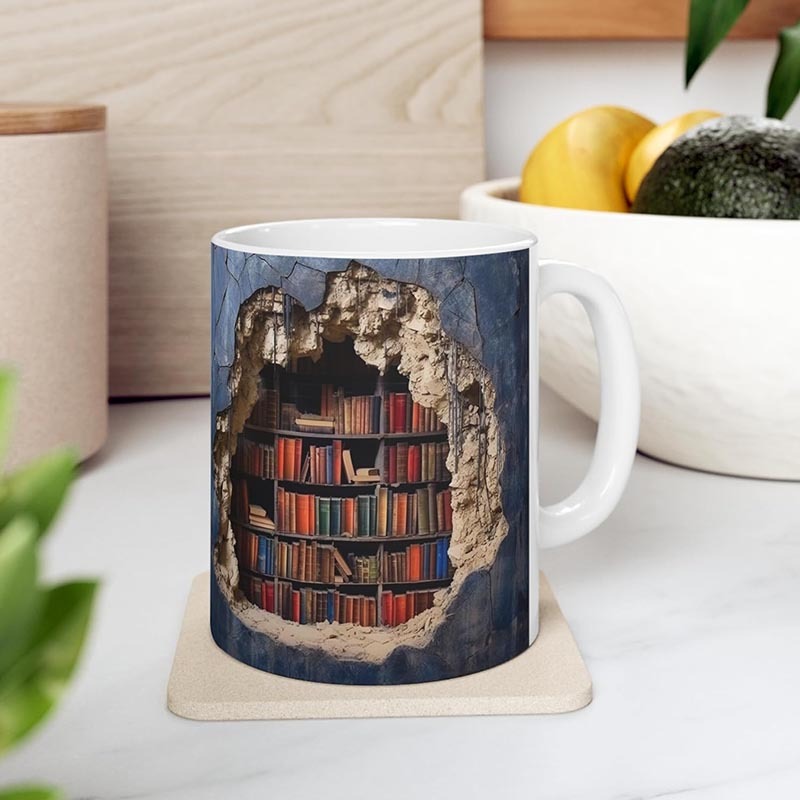 3D Bookshelves Hole In A Wall Mug-Jolura