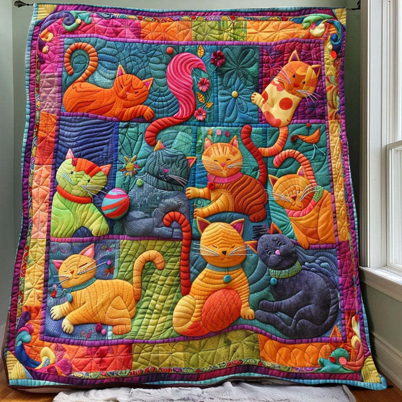Cute Cats And Colorful Yarns Blanket- D201 - Premium Blanket-Jolura