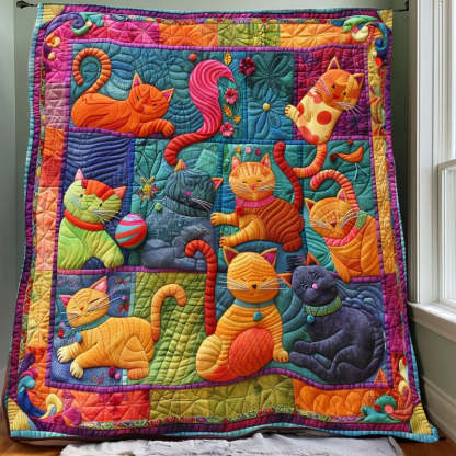 Cute Cats And Colorful Yarns Blanket- D201 - Premium Blanket-Jolura