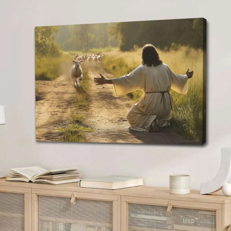 Lamb Runs to Jesus - D369 - Gallery Wrapped Canvas Prints