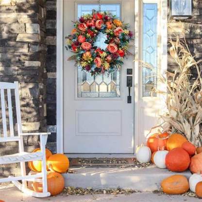 Fall Peony And Pumpkin Wreath - Year Round Wreath-Jolura