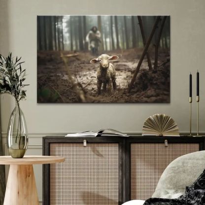Jesus Running After a Lost Lamb - D360 - Gallery Wrapped Canvas Prints