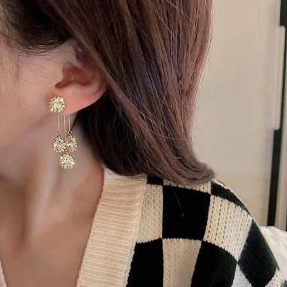 Zircon Round Petal Earrings-Jolura