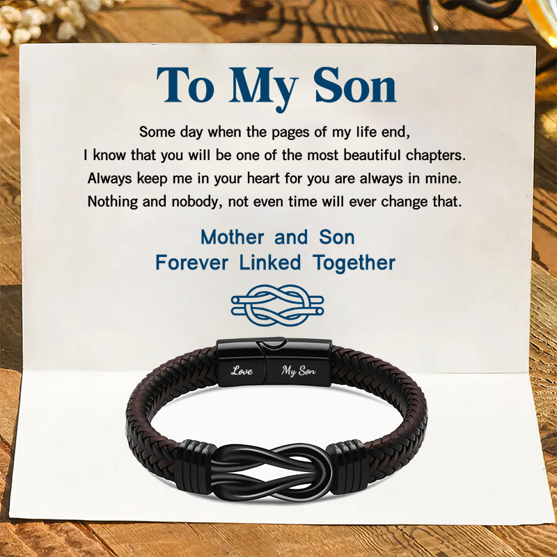 "Mother and Son Forever Linked Together" Black Braided Leather Bracelets - Forever Linked-Jolura