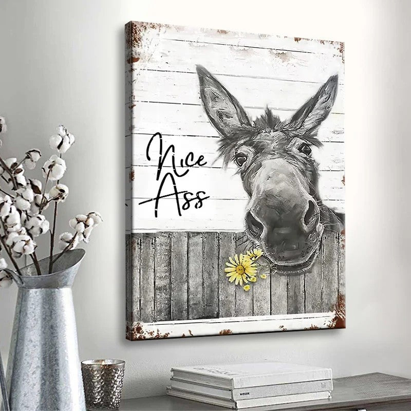 Funny Donkey Sunflower - D359 - Gallery Wrapped Canvas Prints