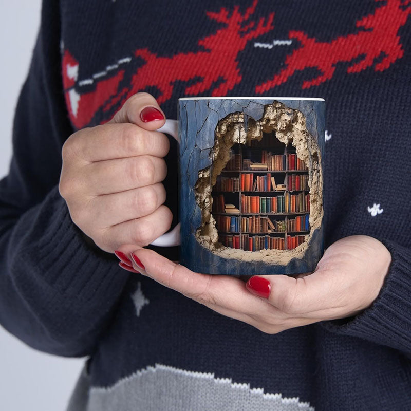 3D Bookshelves Hole In A Wall Mug-Jolura
