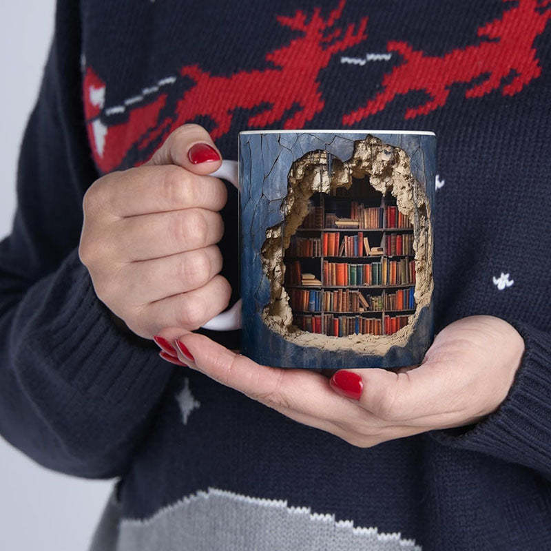 3D Bookshelves Hole In A Wall Mug-Jolura