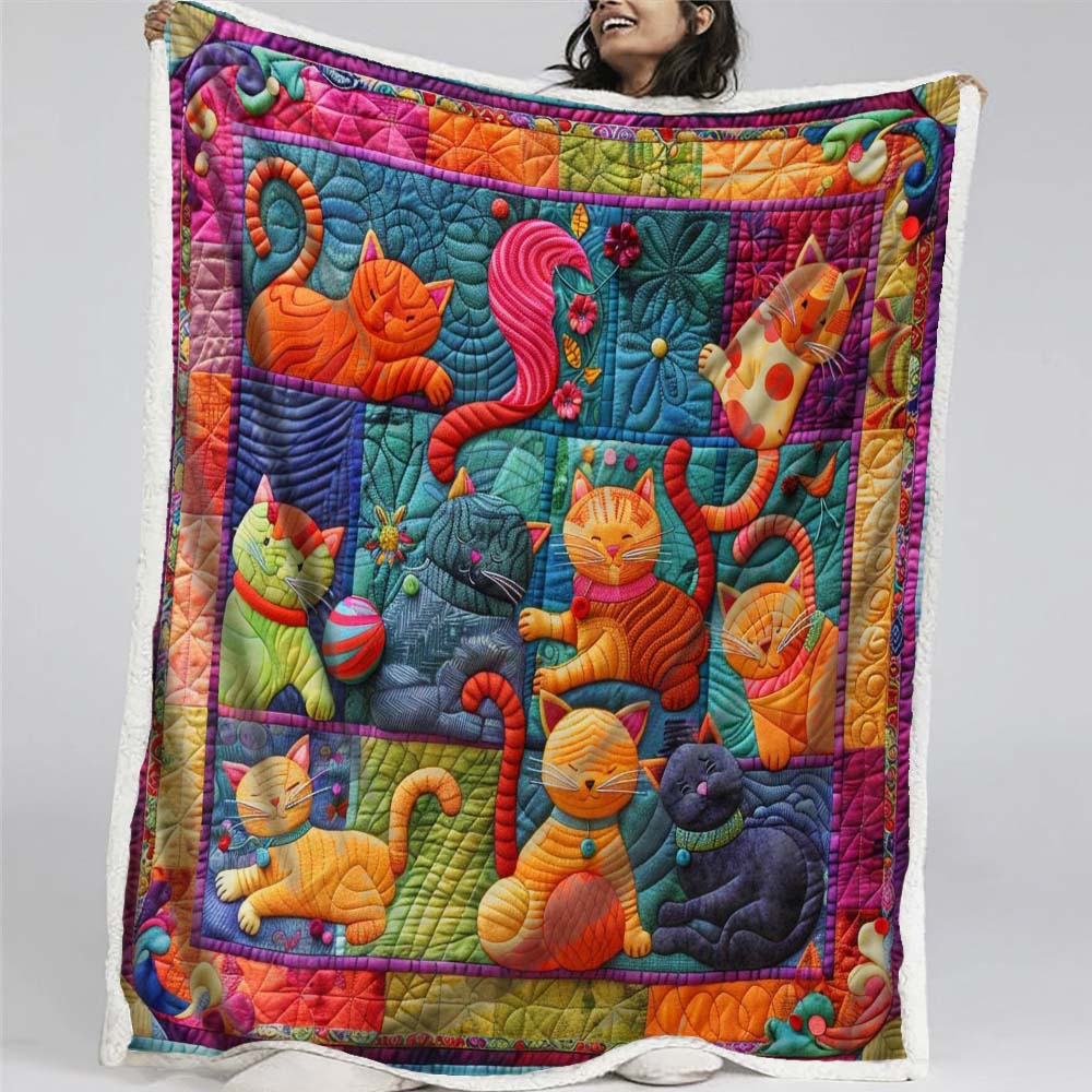 Cute Cats And Colorful Yarns Blanket- D201 - Premium Blanket-Jolura