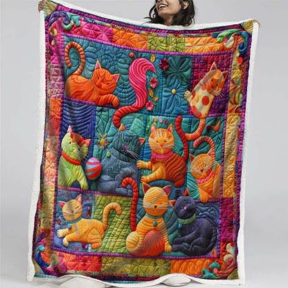 Cute Cats And Colorful Yarns Blanket- D201 - Premium Blanket-Jolura