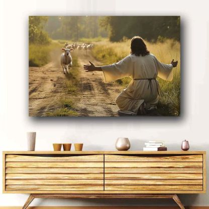 Lamb Runs to Jesus - D369 - Gallery Wrapped Canvas Prints