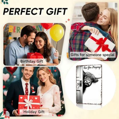 Vintage Highland Cow Metal Sign – Funny"Are You P**ping?" Wall Decor