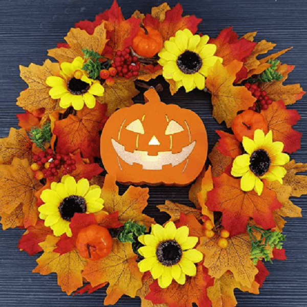 Glowing Pumpkin Wreath Door Decoration Hanging Wreath-Jolura