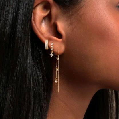 Gold Star Earring Set: Dangle Hoop & Stud Stacking Earrings