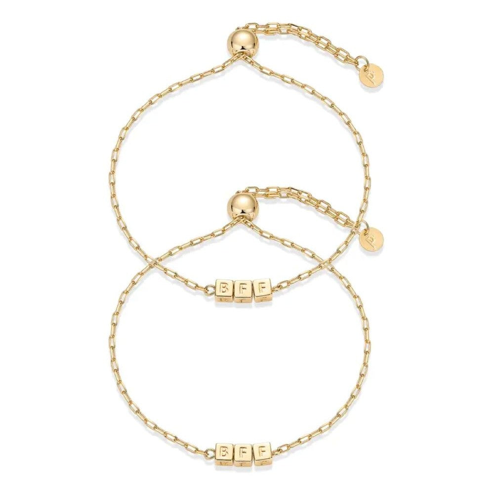 14K Gold Plated Adjustable Matching Bracelets for Women – Heart Charm and BFF Friendship Styles