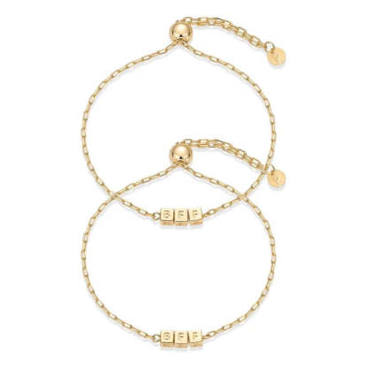 14K Gold Plated Adjustable Matching Bracelets for Women – Heart Charm and BFF Friendship Styles