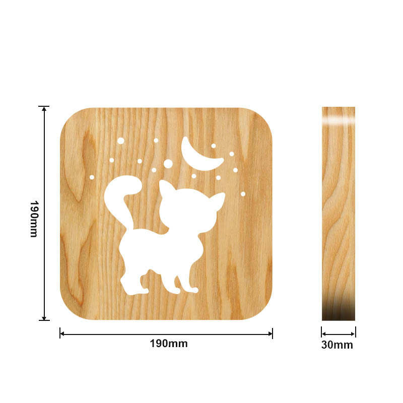 Moon Kitten Wooden Decorative Light-Jolura