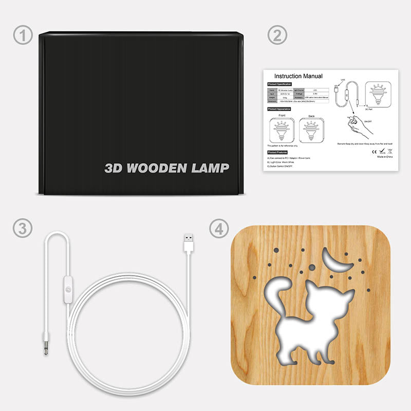 Moon Kitten Wooden Decorative Light-Jolura