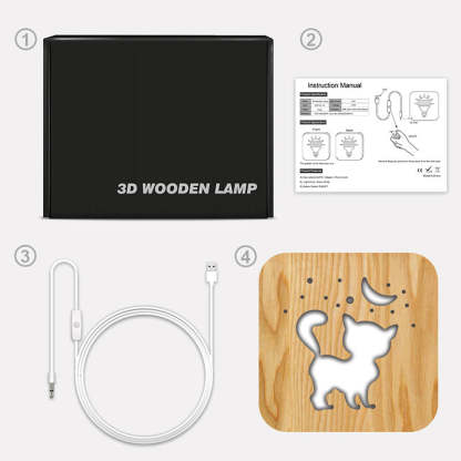 Moon Kitten Wooden Decorative Light-Jolura