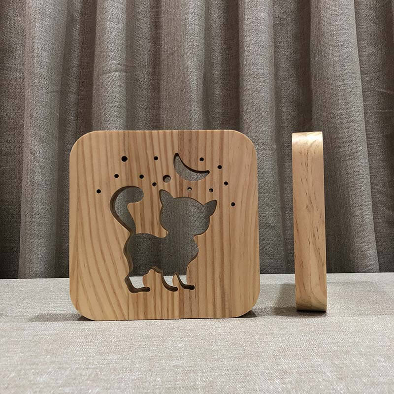 Moon Kitten Wooden Decorative Light-Jolura