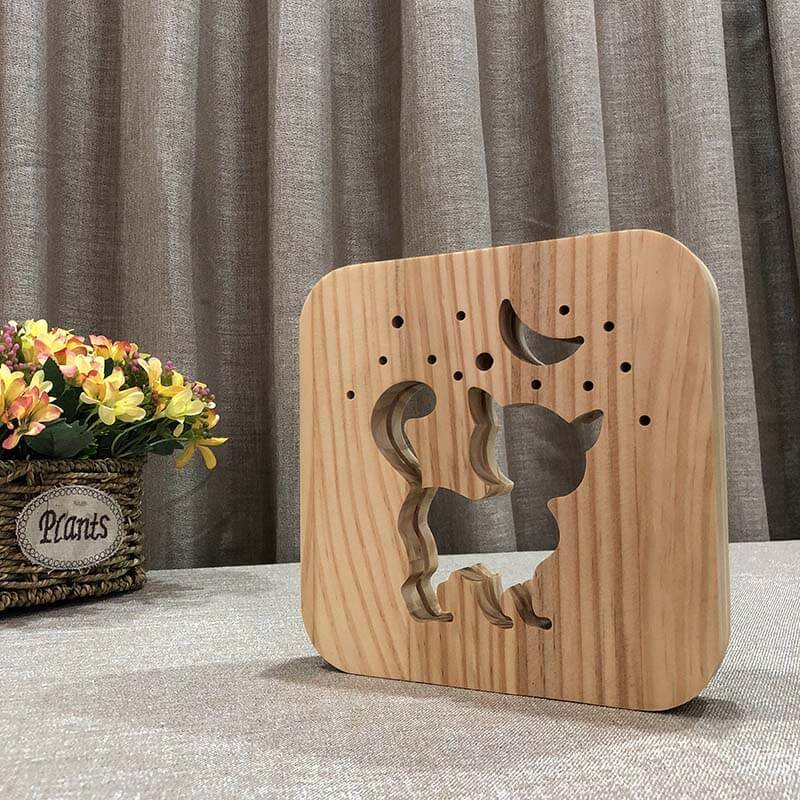 Moon Kitten Wooden Decorative Light-Jolura