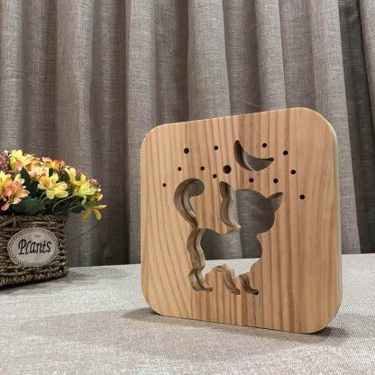 Moon Kitten Wooden Decorative Light-Jolura