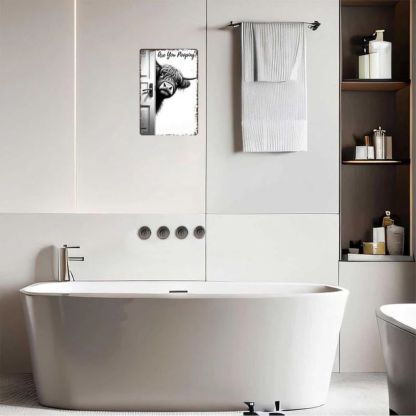 Vintage Highland Cow Metal Sign – Funny"Are You P**ping?" Wall Decor