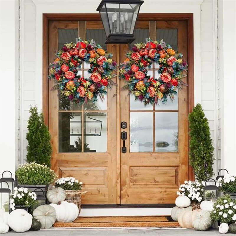 Fall Peony And Pumpkin Wreath - Year Round Wreath-Jolura