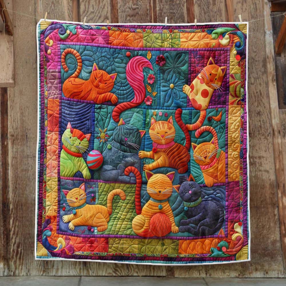 Cute Cats And Colorful Yarns Blanket- D201 - Premium Blanket-Jolura