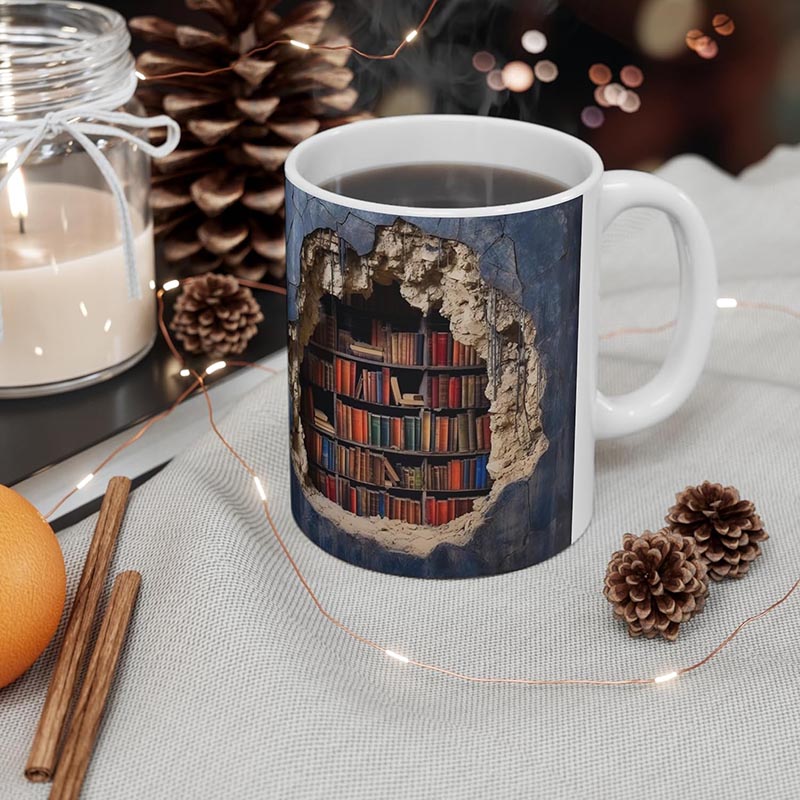 3D Bookshelves Hole In A Wall Mug-Jolura
