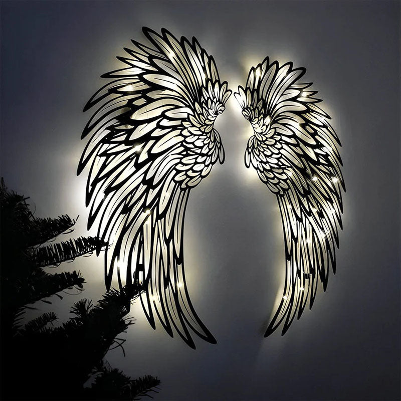 1 Pair Angel Wings Metal Wall Art With Led Lights-Jolura