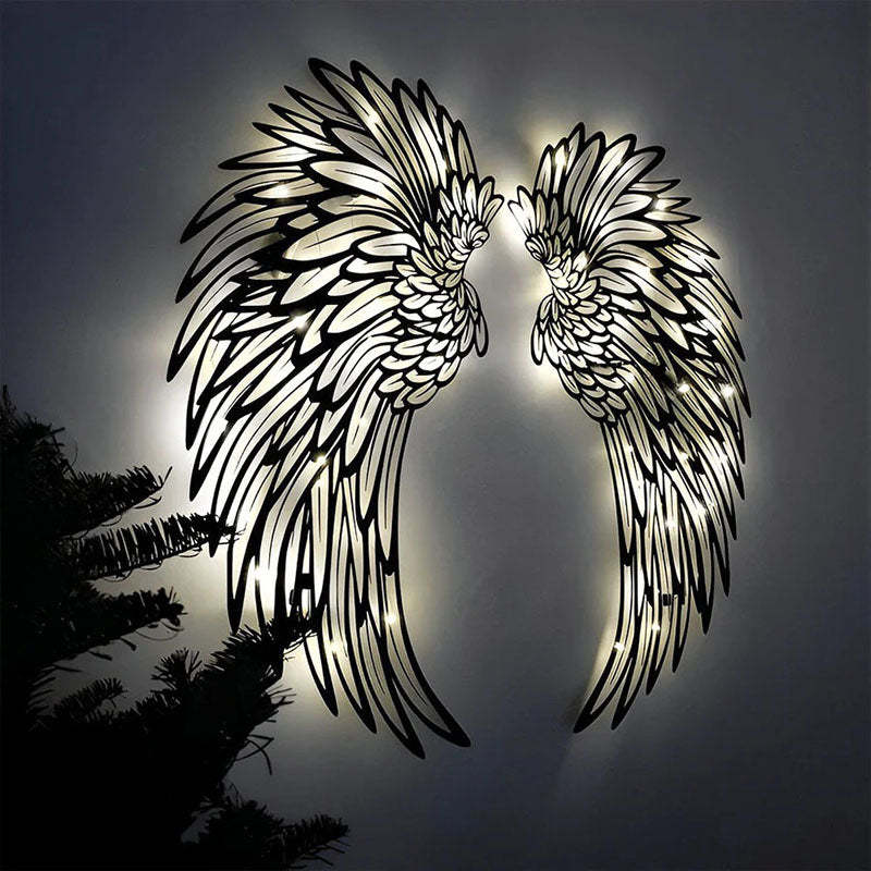 1 Pair Angel Wings Metal Wall Art With Led Lights-Jolura