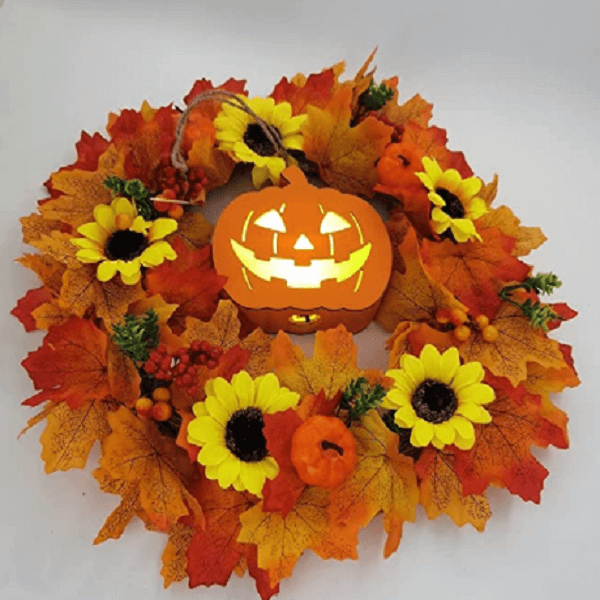 Glowing Pumpkin Wreath Door Decoration Hanging Wreath-Jolura