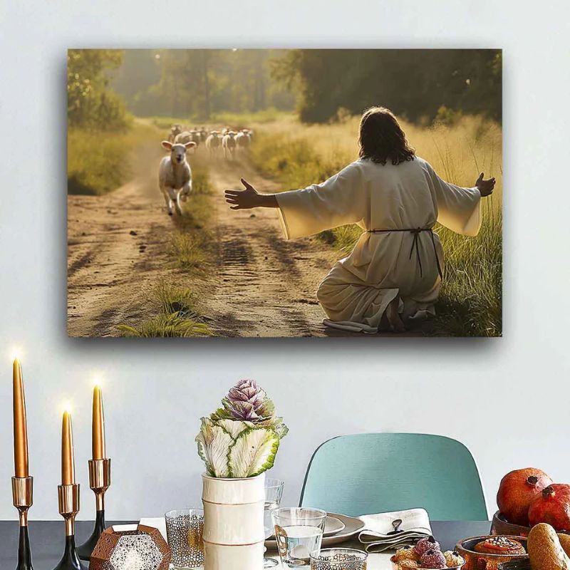 Lamb Runs to Jesus - D369 - Gallery Wrapped Canvas Prints