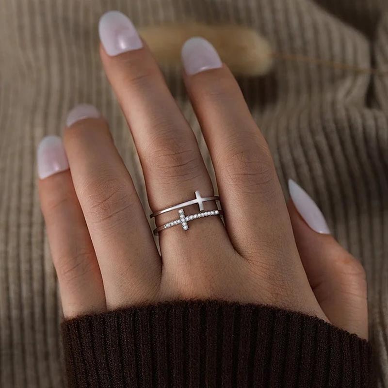 To My Daughter "Pray Through It" Twin Band Cross Ring-Jolura
