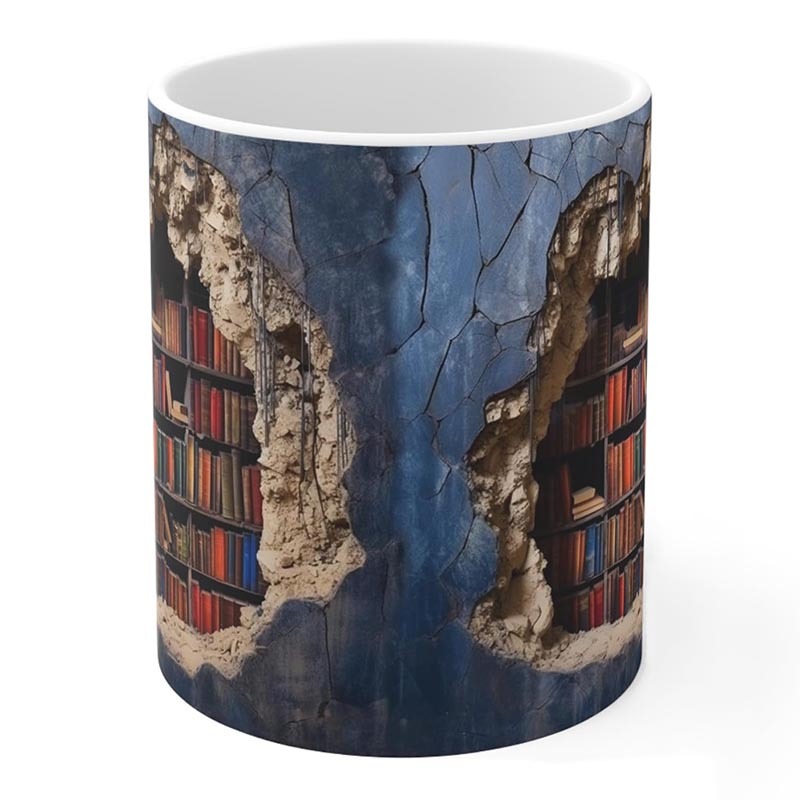 3D Bookshelves Hole In A Wall Mug-Jolura